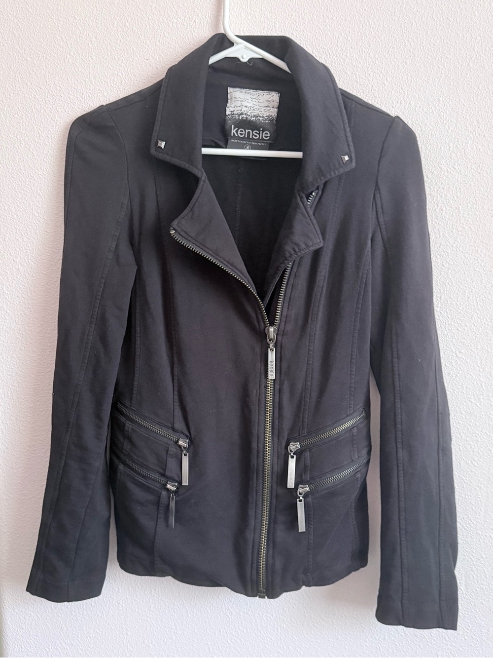 kensie Black Asymmetrical Zip Moto Jacket